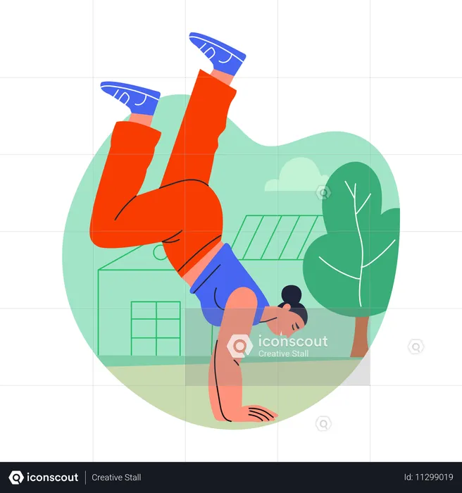 Woman Rapper Doing Hand stand pose  Illustration