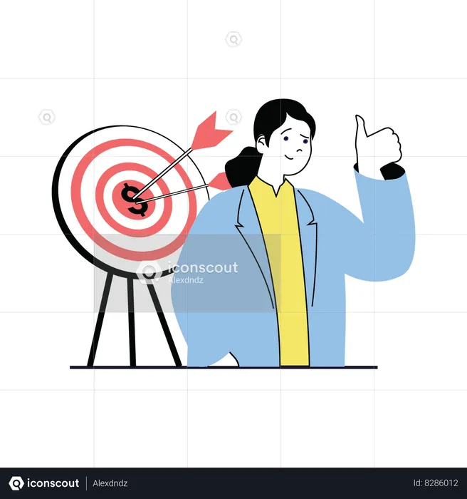 Woman reached towards financial goal  Illustration