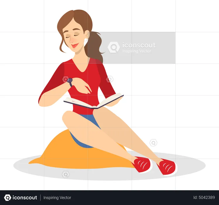 Woman read book while sitting on floor  Illustration