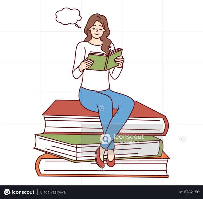 Best Woman reading book Illustration download in PNG & Vector format