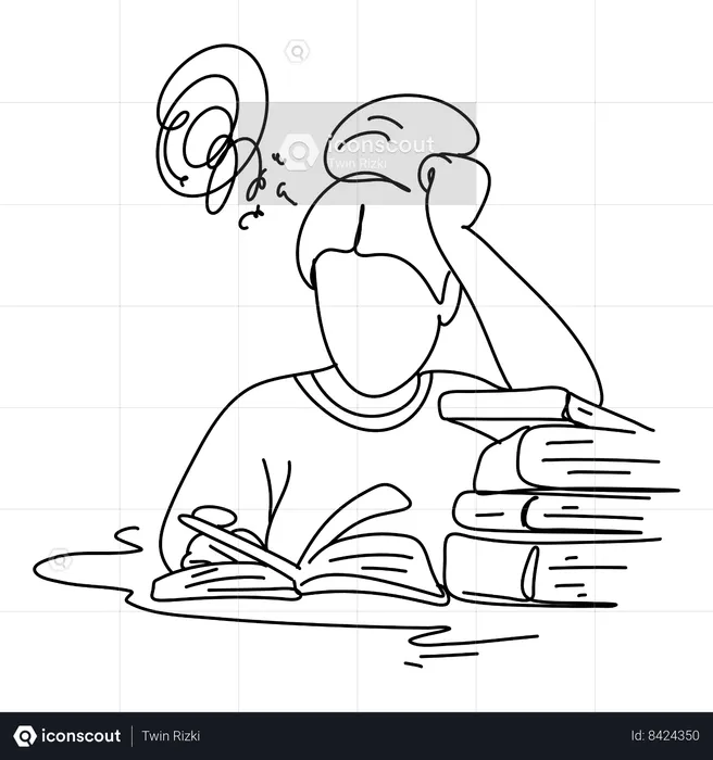 Woman reading book and thinking something  Illustration