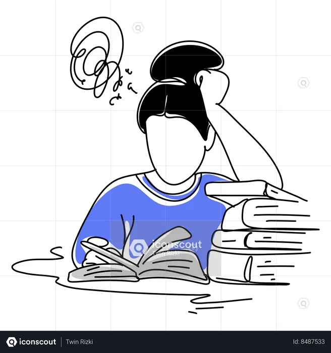 Woman reading book and thinking something  Illustration