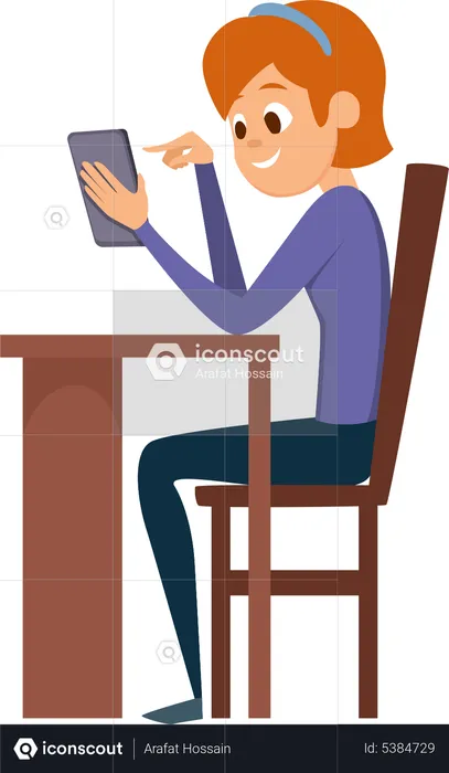 Woman  reading book on mobile  Illustration
