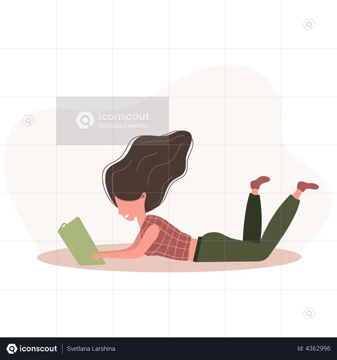 Woman reading book while lying  Illustration