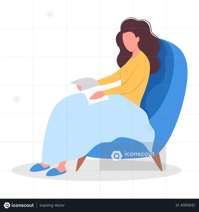 Woman reading book while sitting comfortably  Illustration