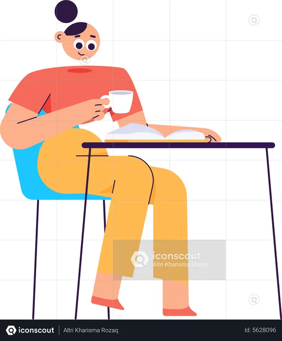 Woman Reading Book With Coffe  Illustration
