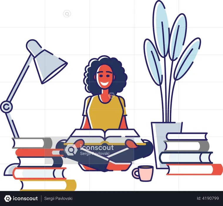 Woman reading books  Illustration