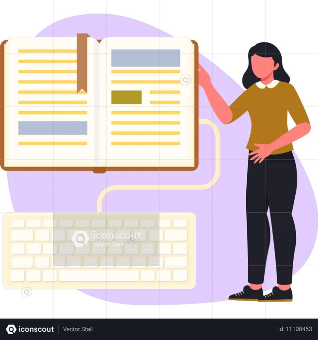 電子書籍で本を読む女性  イラスト