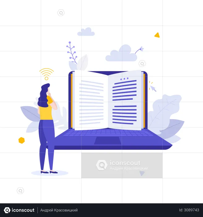 Woman reading eBook  Illustration