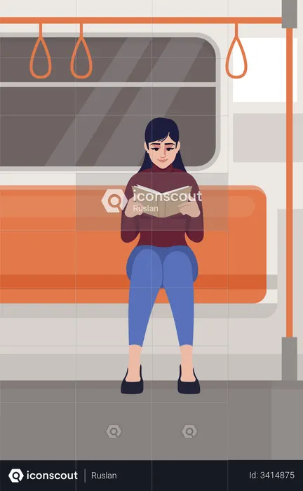 Woman reading in train  Illustration