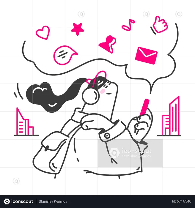 Woman reading message on social networking site  Illustration