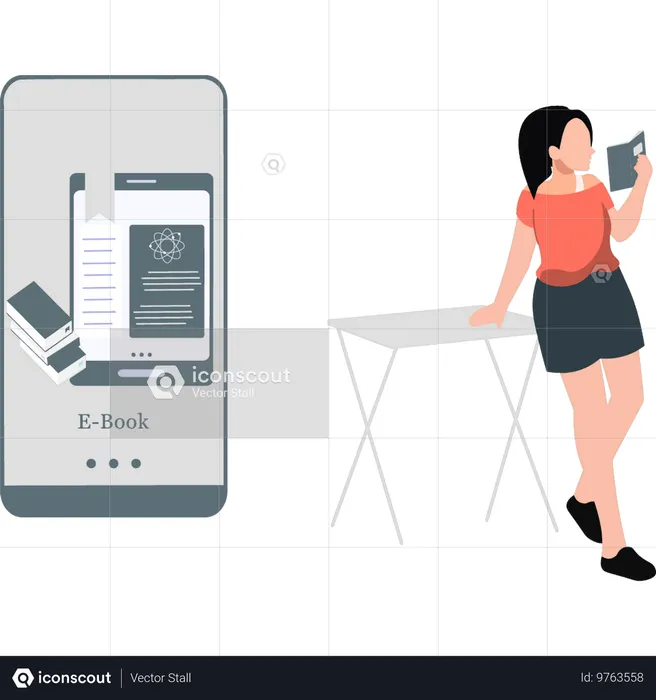 Woman reading online book  Illustration