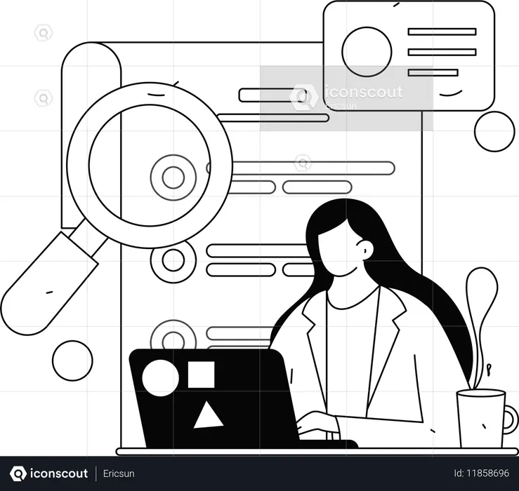 Woman reads inbox messages  Illustration