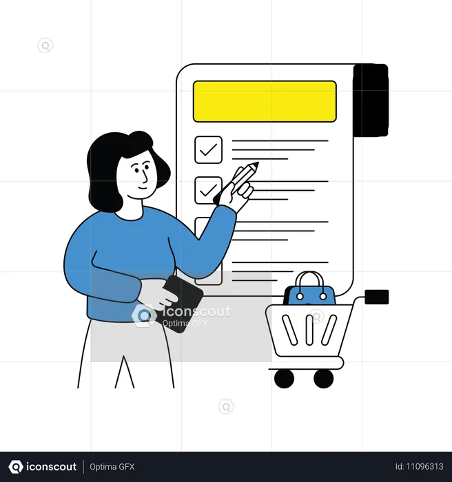 Woman reads shopping list  Illustration