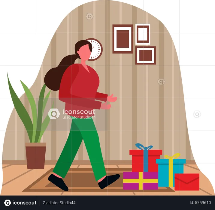 Woman received Christmas gifts  Illustration