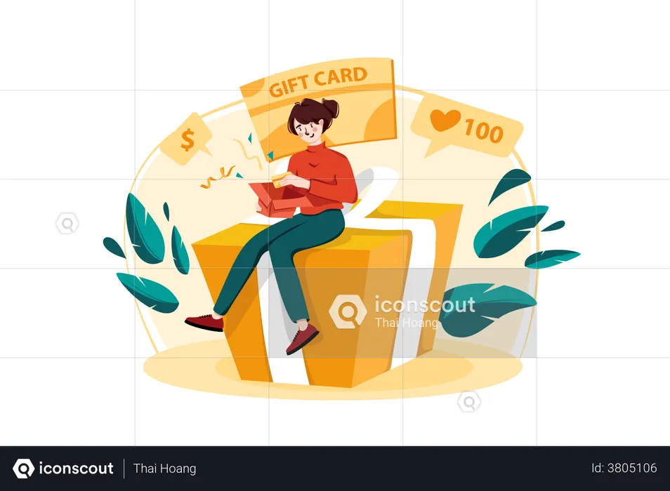 Woman received gift card  Illustration