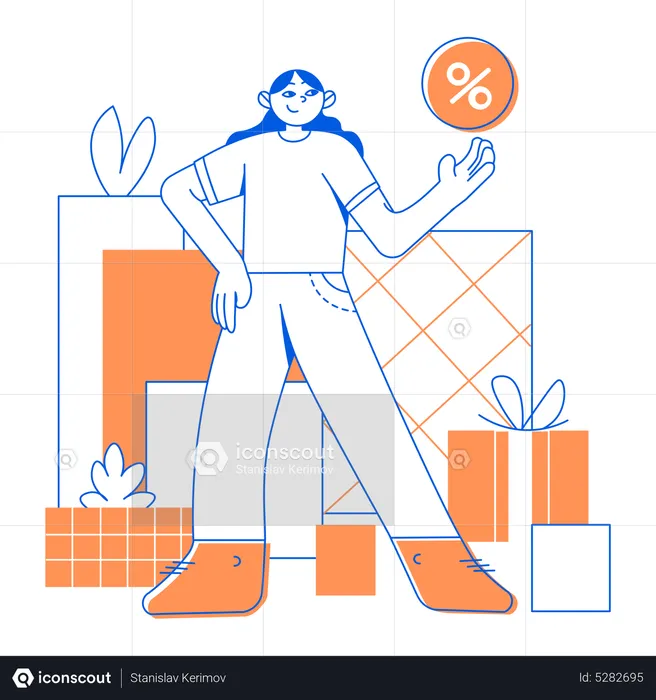 Woman received many gifts and discounts  Illustration