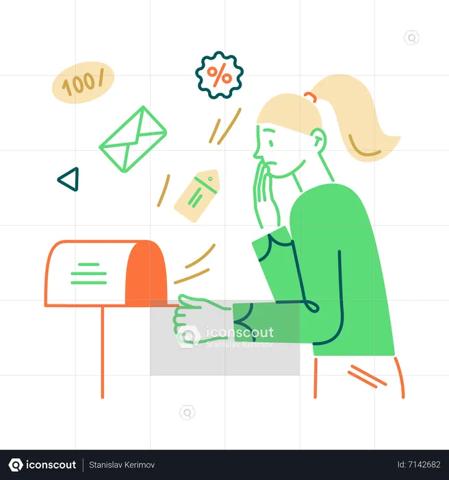 Woman received offers in mail  Illustration