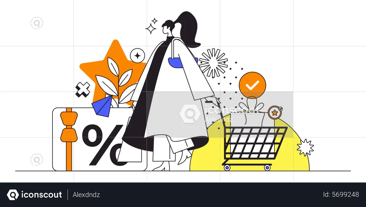 Woman receives discount card  Illustration