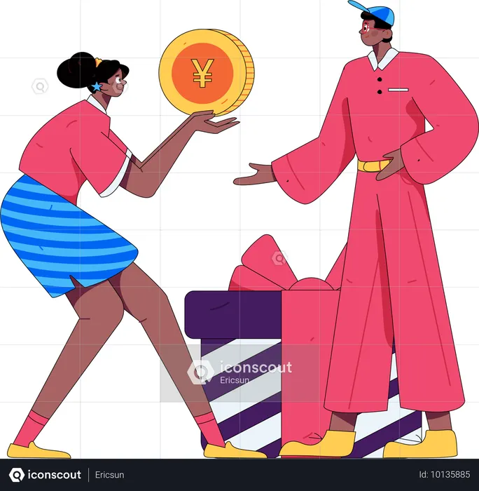 Woman receives financial coupon in sale shopping  Illustration