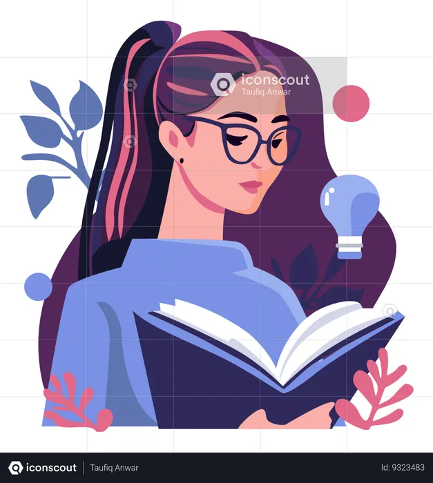 Woman Receives Idea From Books  Illustration