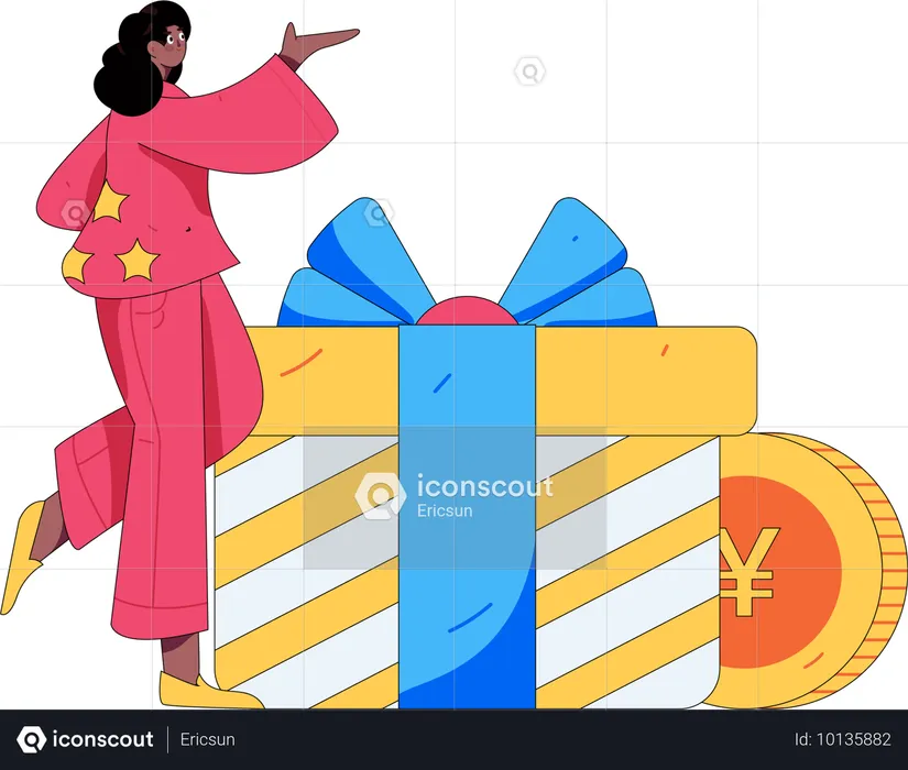 Woman receives shopping gift  Illustration