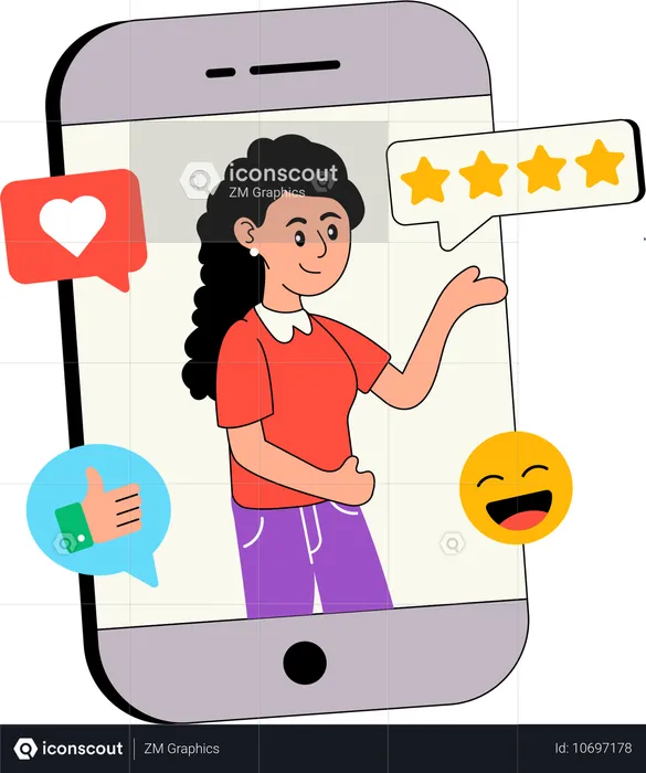 Woman receives Social Media Feedback  Illustration