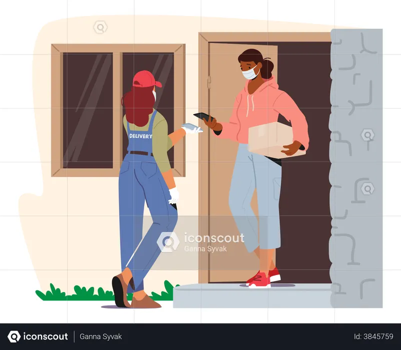 Woman receiving home delivery during coronavirus pandemic  Illustration