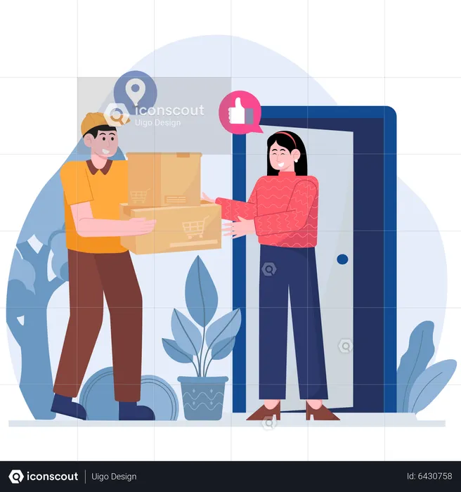 Woman Receiving Parcel  Illustration