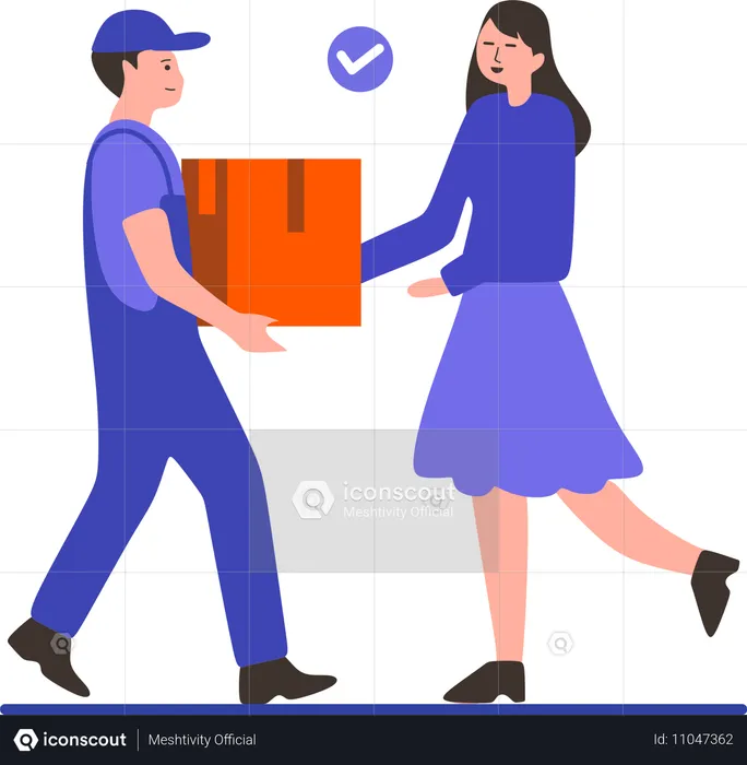 Woman receiving product through Courier Service  Illustration