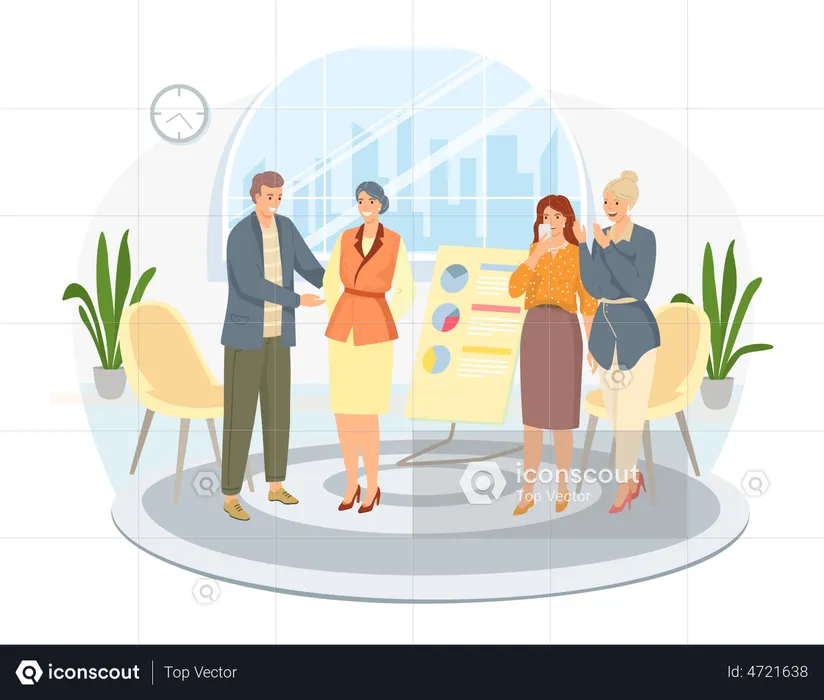 Woman receiving raise at office  Illustration
