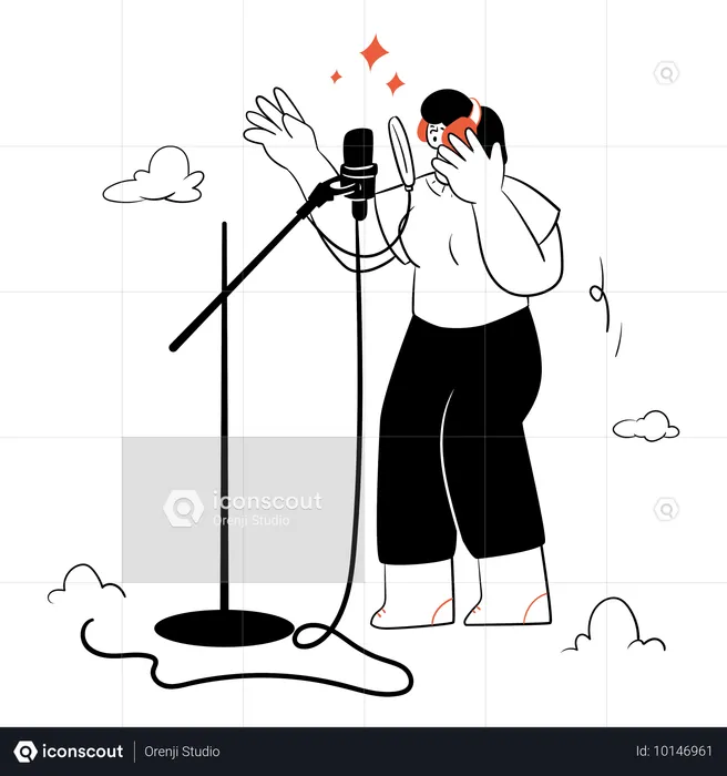 Woman recording audio at music studio  Illustration