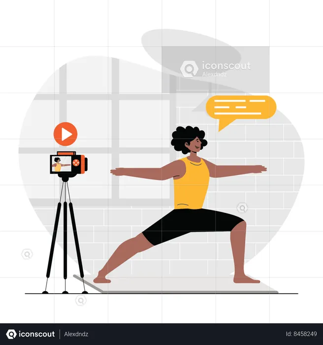 Woman recording herself while doing yoga  Illustration