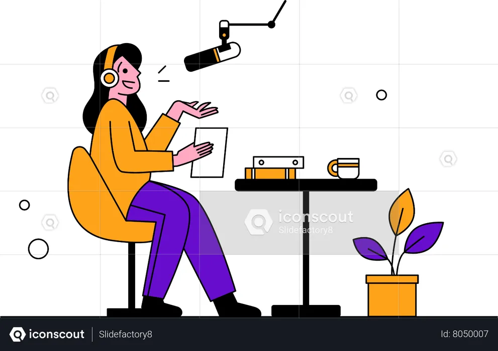 Woman recording podcast  Illustration