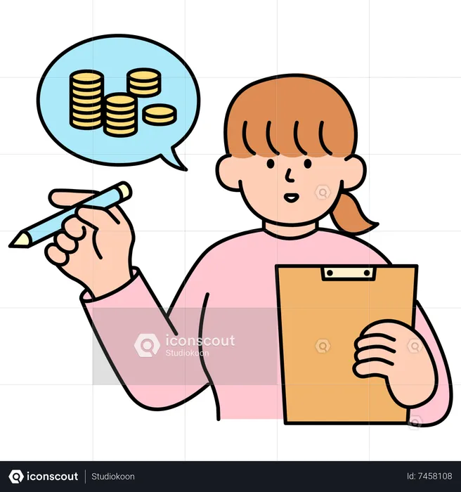 Woman Recording Savings Notes  Illustration