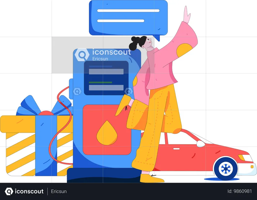 Woman refills car tank  Illustration