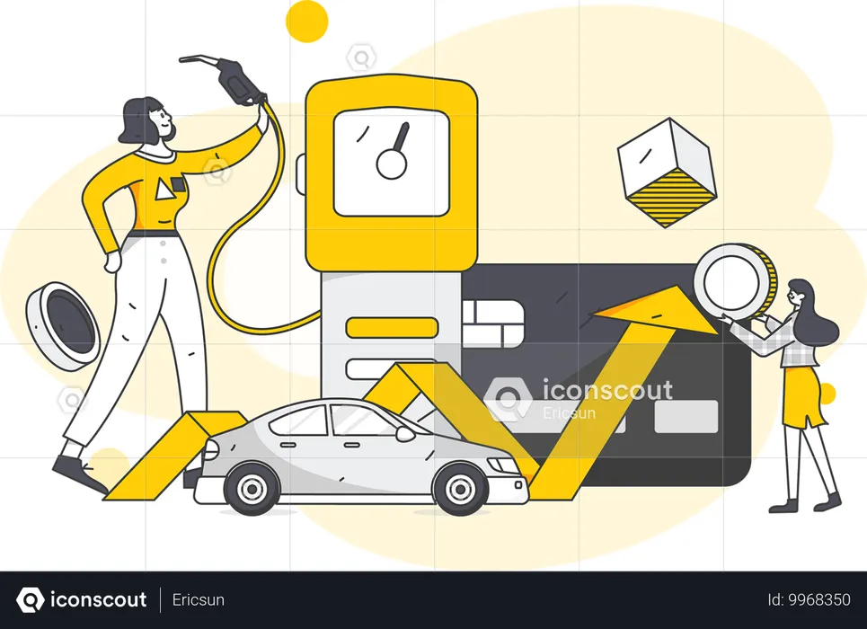 Woman refueling car at gas station  Illustration