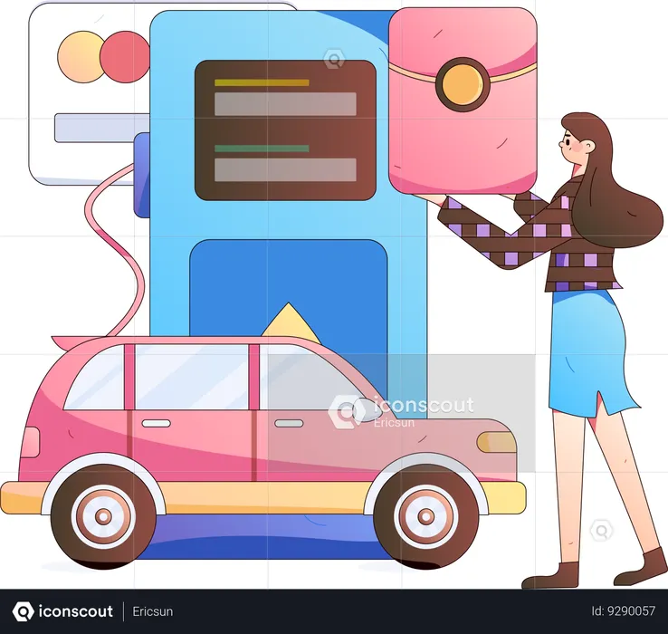 Woman refuels car using card  Illustration