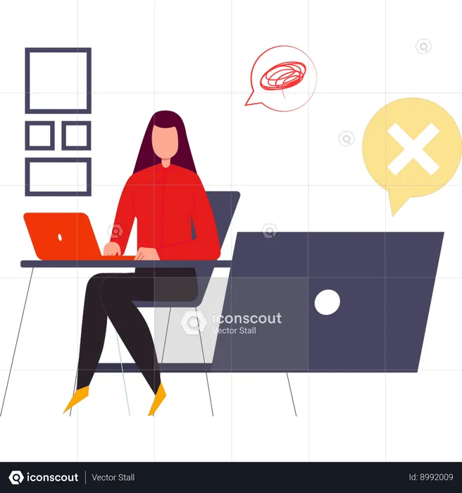 Woman refuses to work on laptop  Illustration