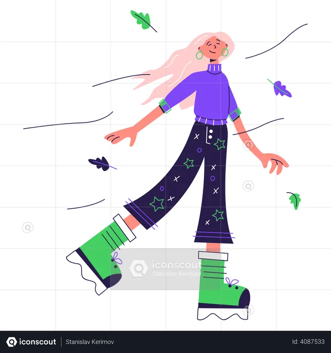 Woman rejoices in the autumn wind  Illustration