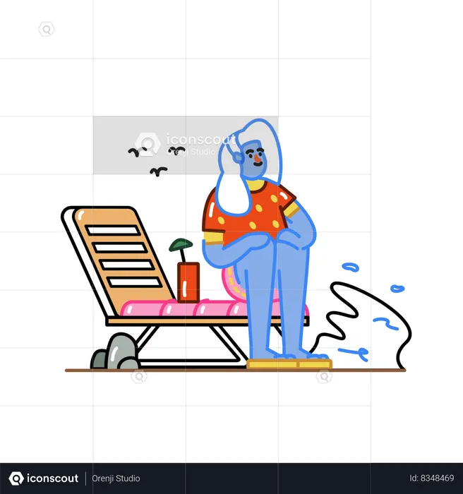 Woman relax and chill by the pool  Illustration