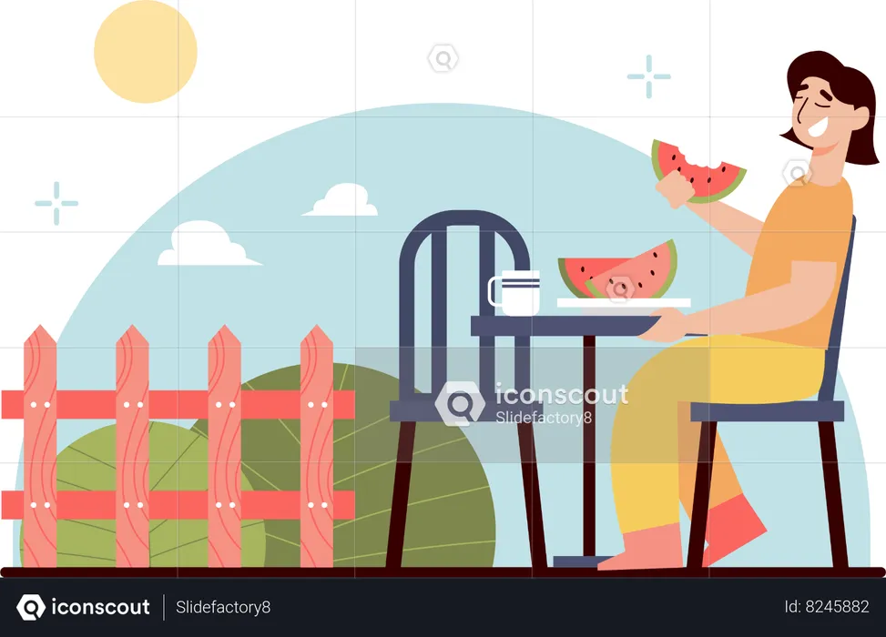 Woman Relax Eating Watermelon  Illustration