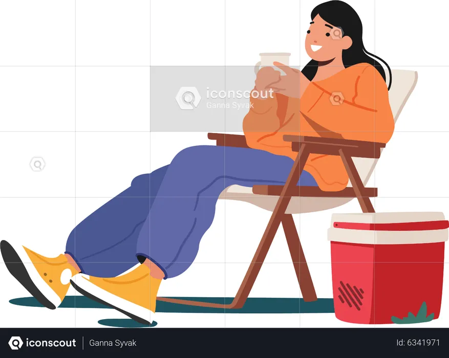 Woman relax on daybed and drink tea  Illustration