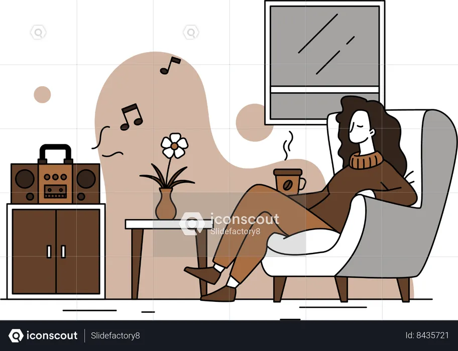 Woman relaxed while drinking coffee  Illustration