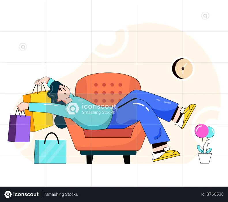 Woman relaxing after doing shopping  Illustration