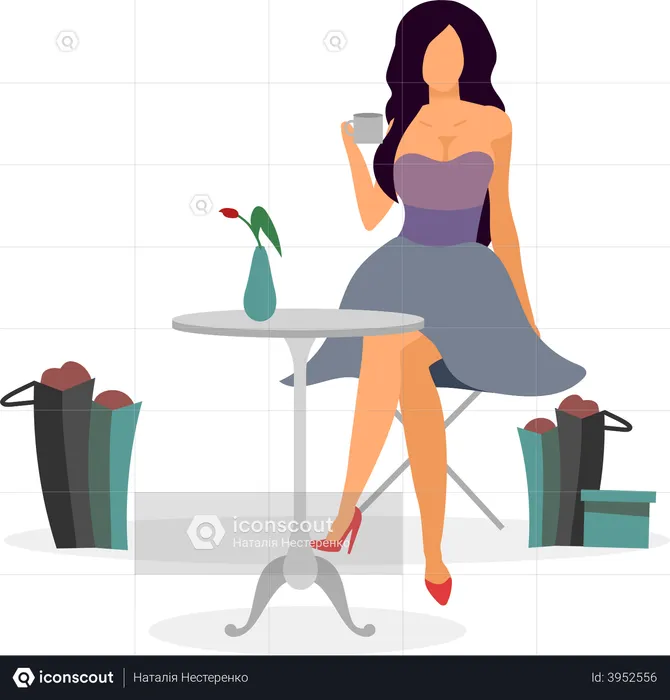 Woman Relaxing after shopping  Illustration