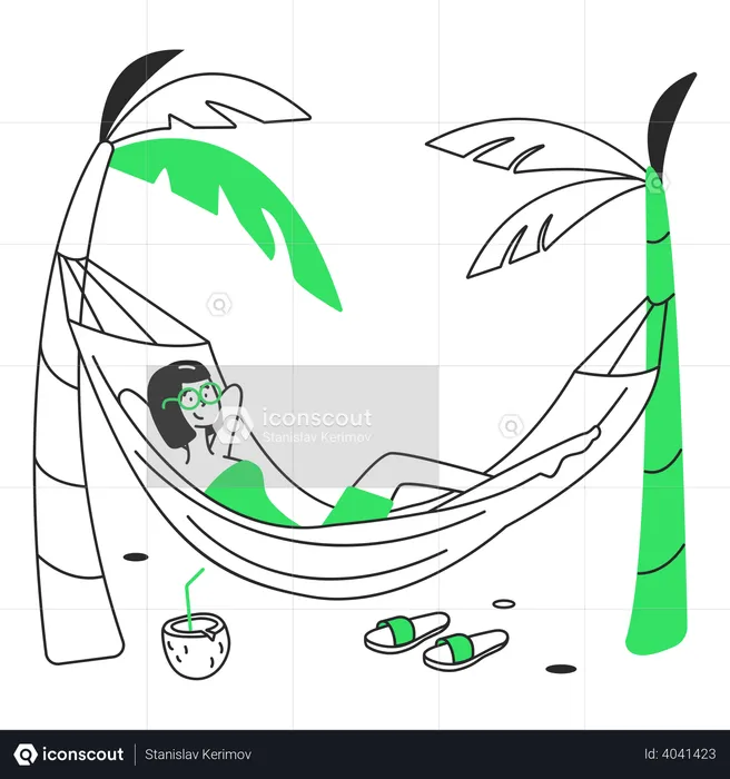 Woman relaxing in a hammock on the beach  Illustration