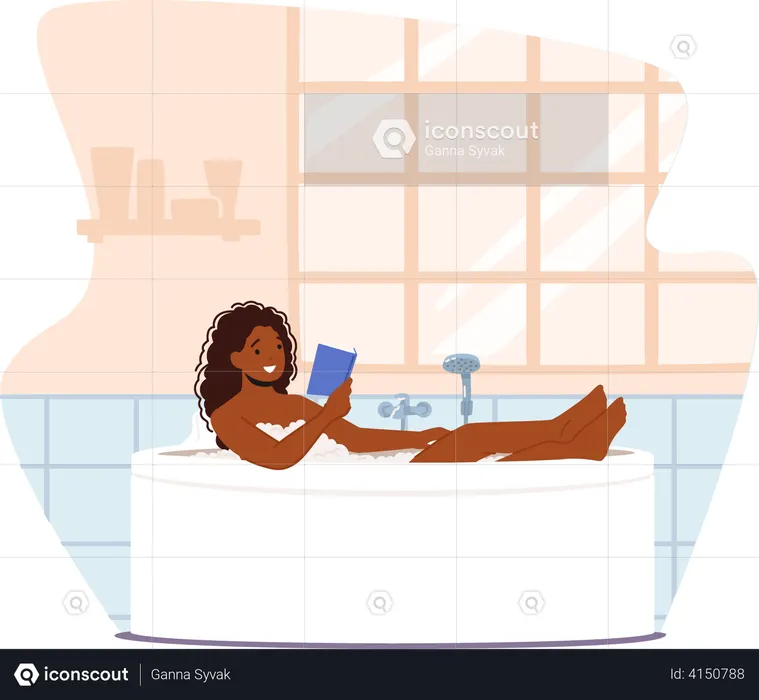 Woman Relaxing in Bathtub  Illustration