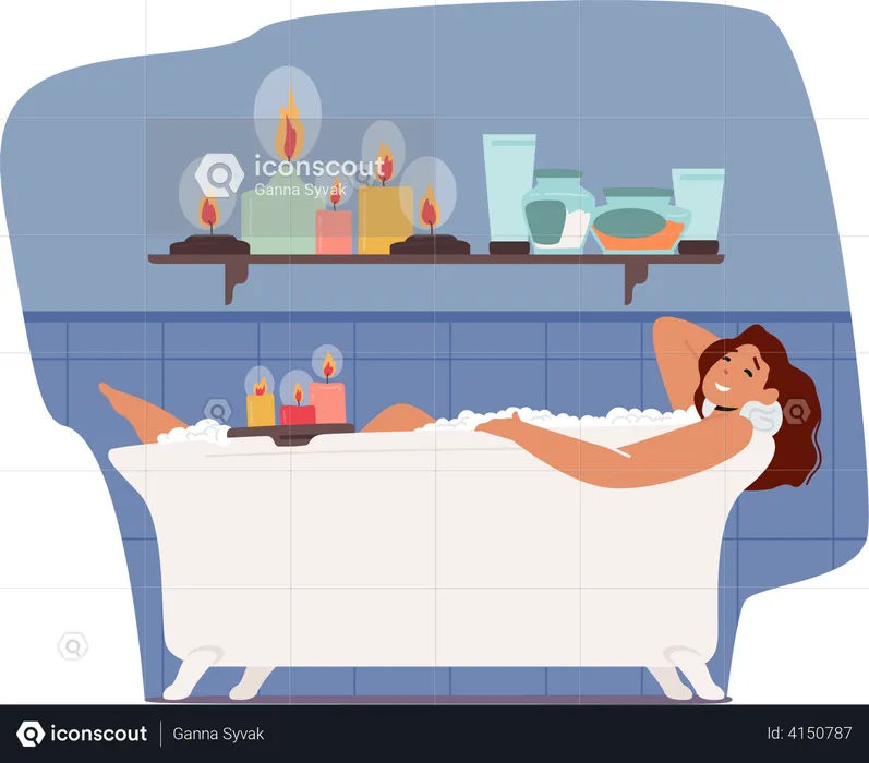 Woman relaxing in bathtub  Illustration