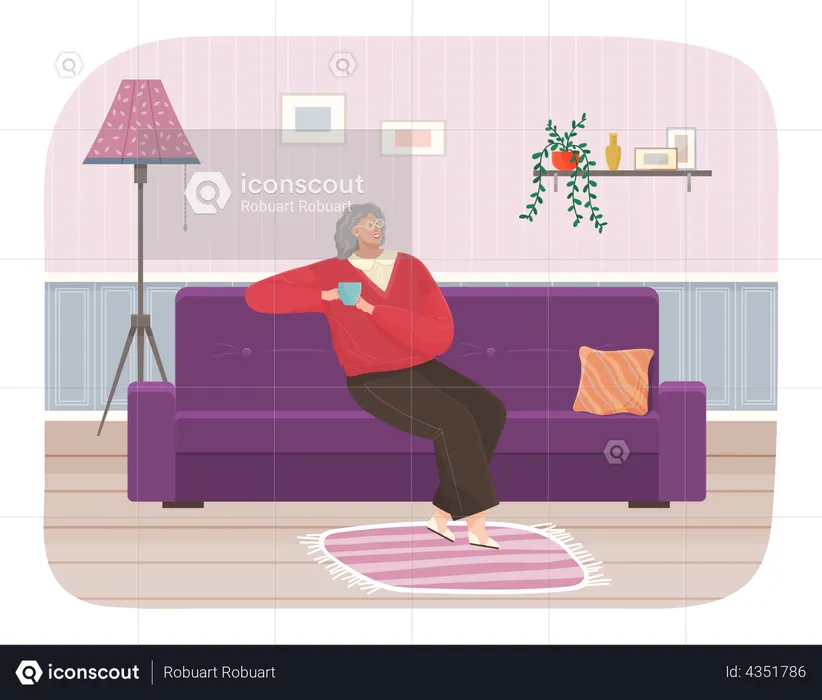 Woman relaxing in the home with a coffee  Illustration